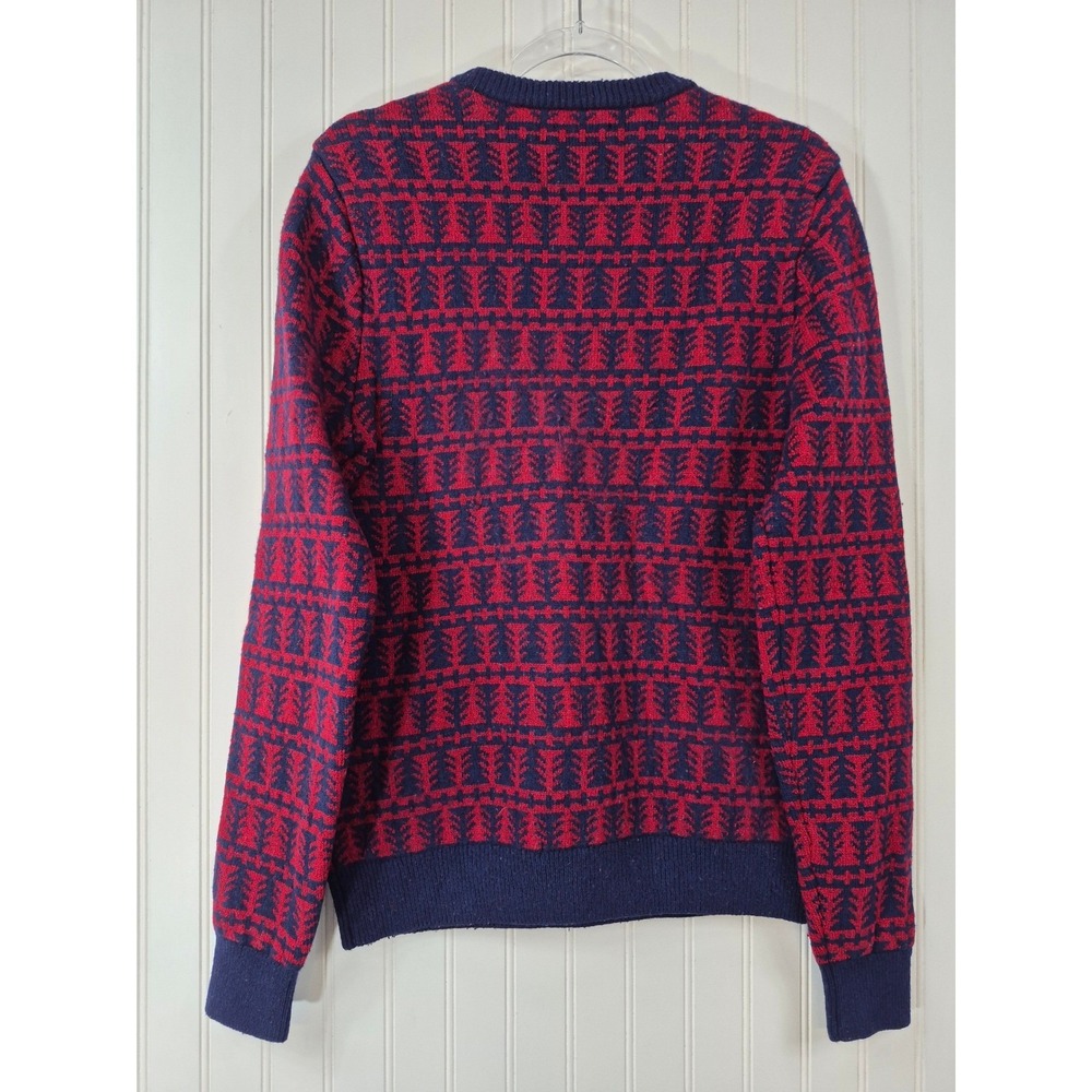 Vintage Abercrombie & Fitch Mens Navy Blue Red Fair Isle Tree Pattern Sweater M - Picture 2 of 9